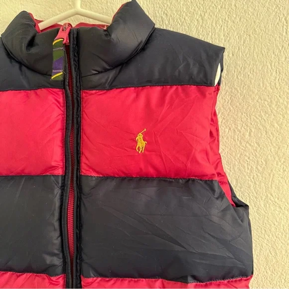 Ralph Lauren Girls Pink Blue Reversible Down Puffer Vest Size 6 Years